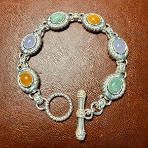 Judith Ripka Multi Colored Cabochon Jade  in 925 Sterling Silver Bracelet, 7.5